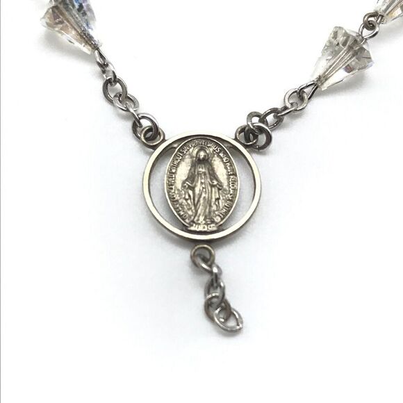 AFCO Vintage 925 Sterling Silver AB Crystal Religious Rosary Beads Necklace - Picture 3 of 6